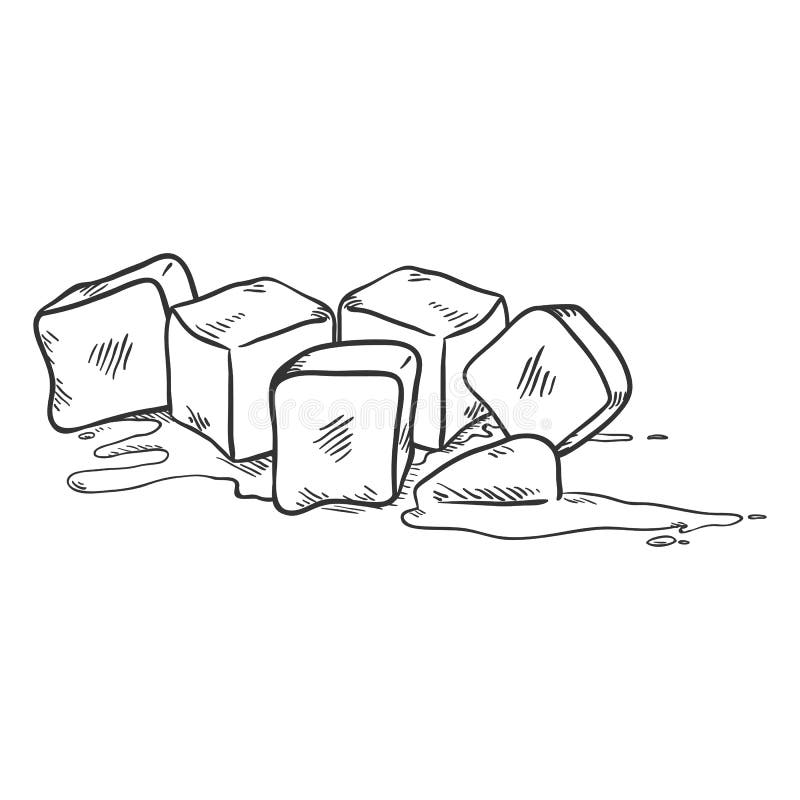 Vector Black Sketch Illustration - Ice Cubes Melting.