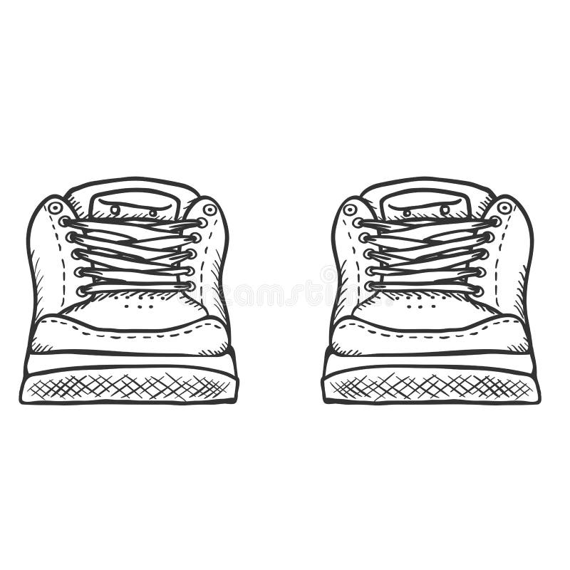 Vector Sketch Illustration - Pair of Skaters Shoes. Front View Stock ...