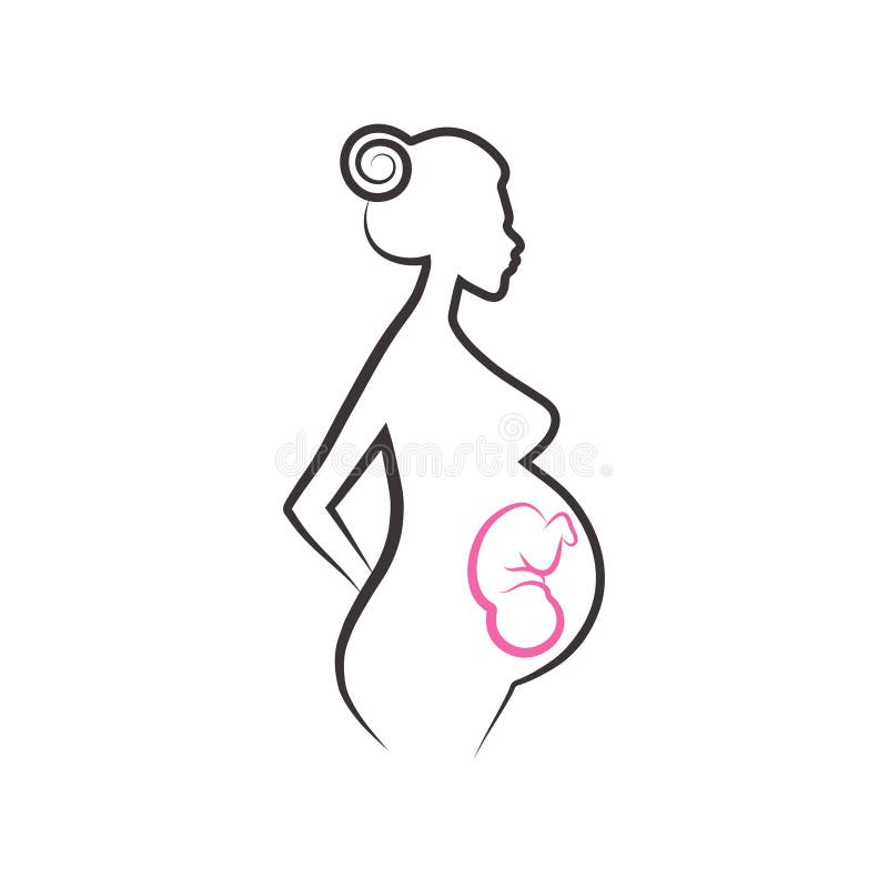 Vector sketch of a pregnant woman stock illustration.