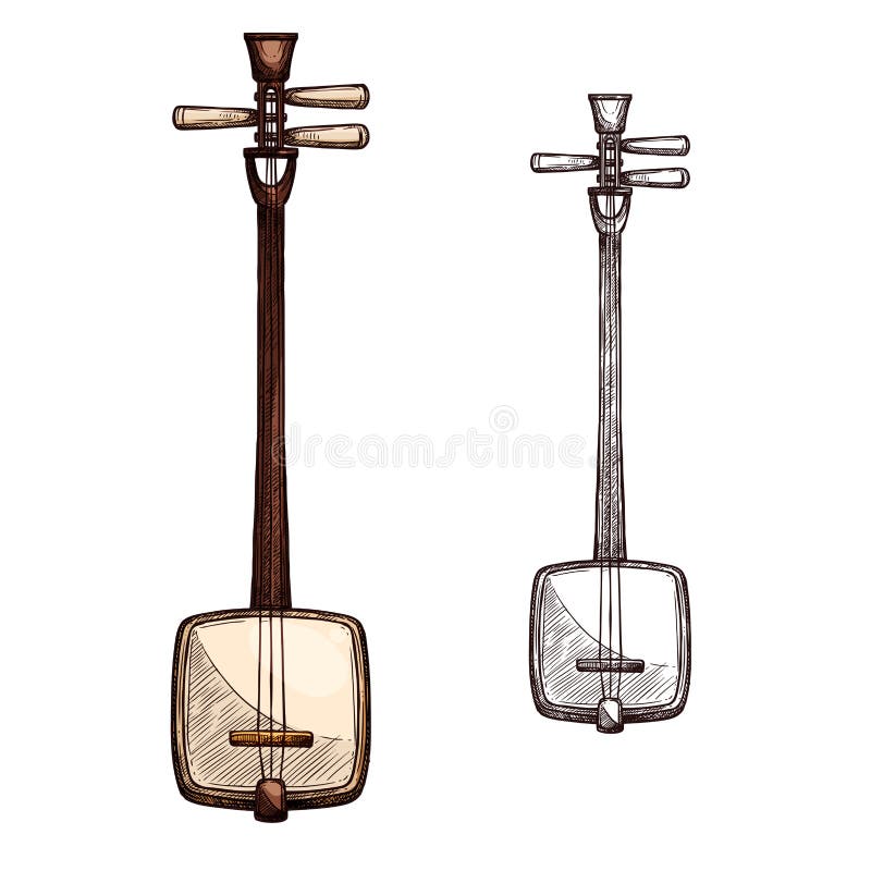 Vector sketch Japanese string music instrument