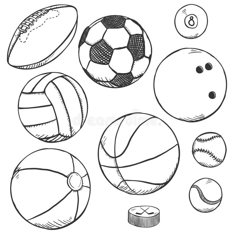 Vector Sketch Set of Sport Balls Stock Vector Illustration of logo, baseball 111041687