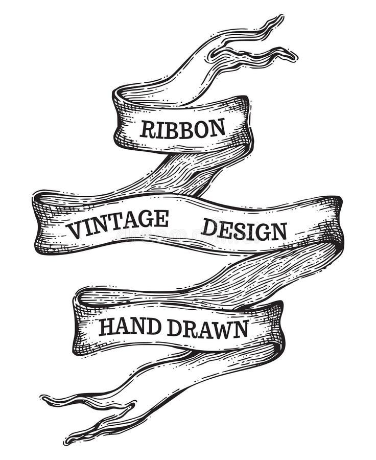 Vector Sketch Vintage Ribbon On White Background. Stock Vector