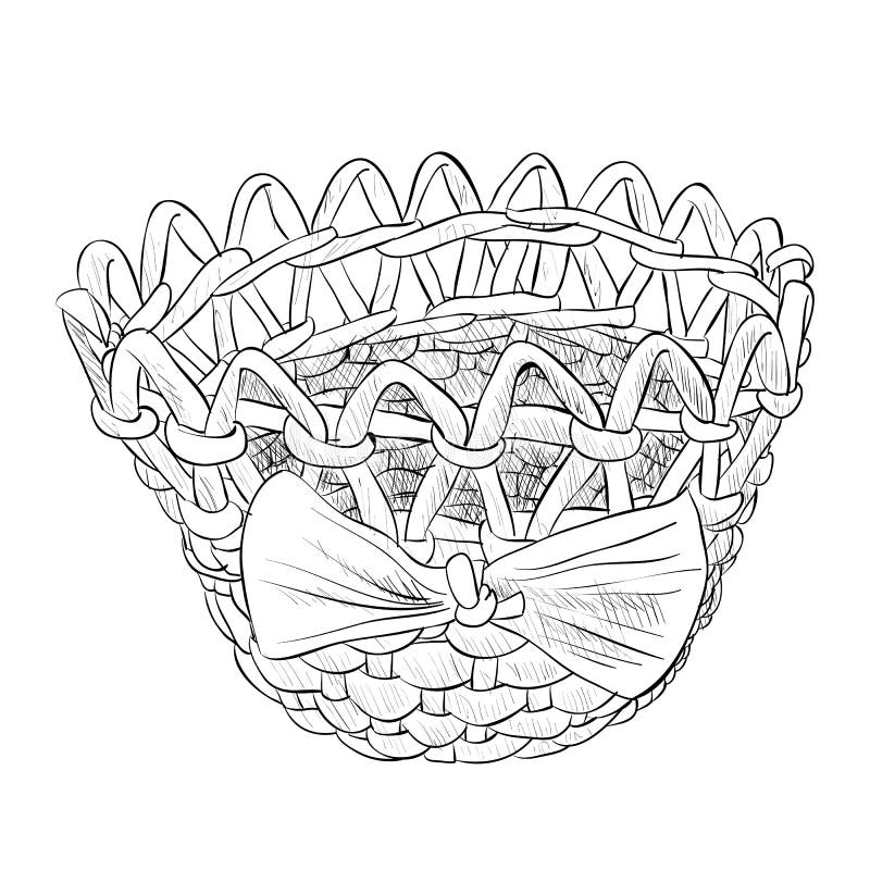 Vector Sketch of Wicker Basket with Ribbon Stock Vector - Illustration ...