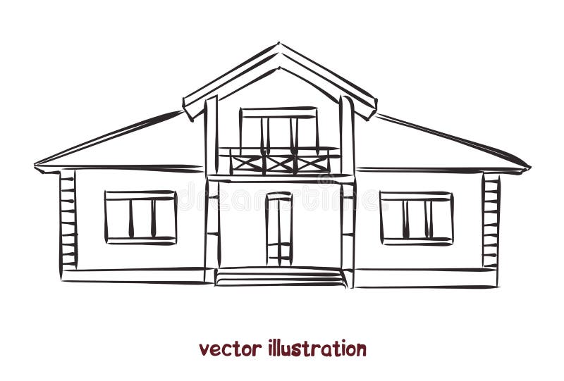 Vector Sketch of Wooden House Stock Vector Illustration of village, design 146357257