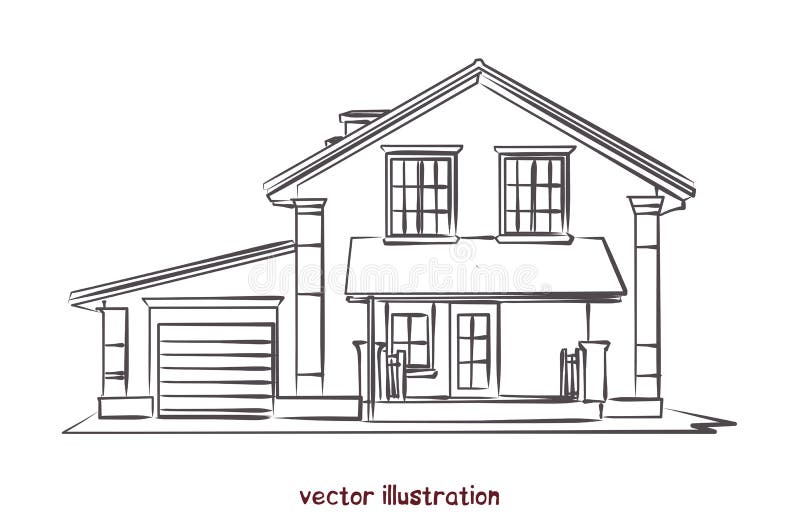 Vector Sketch Of Wooden House Stock Vector - Illustration of house ...