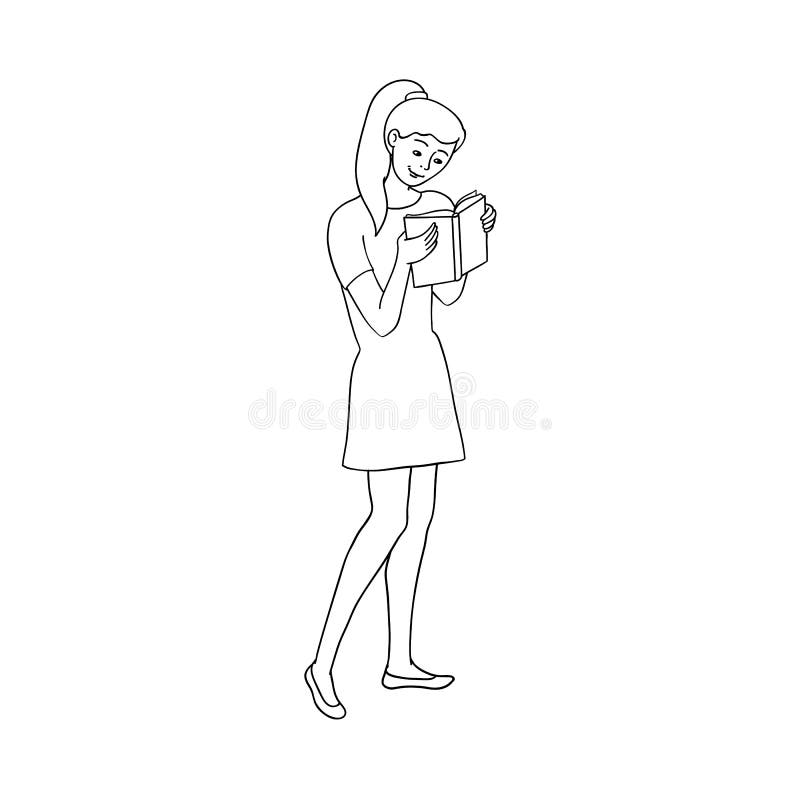 Vector Skizze an der erwachsenen Frau, Mädchenlesebuch stock abbildung Vector Skizze an der erwachsenen Frau, Mädchenlesebuch stock abbildung