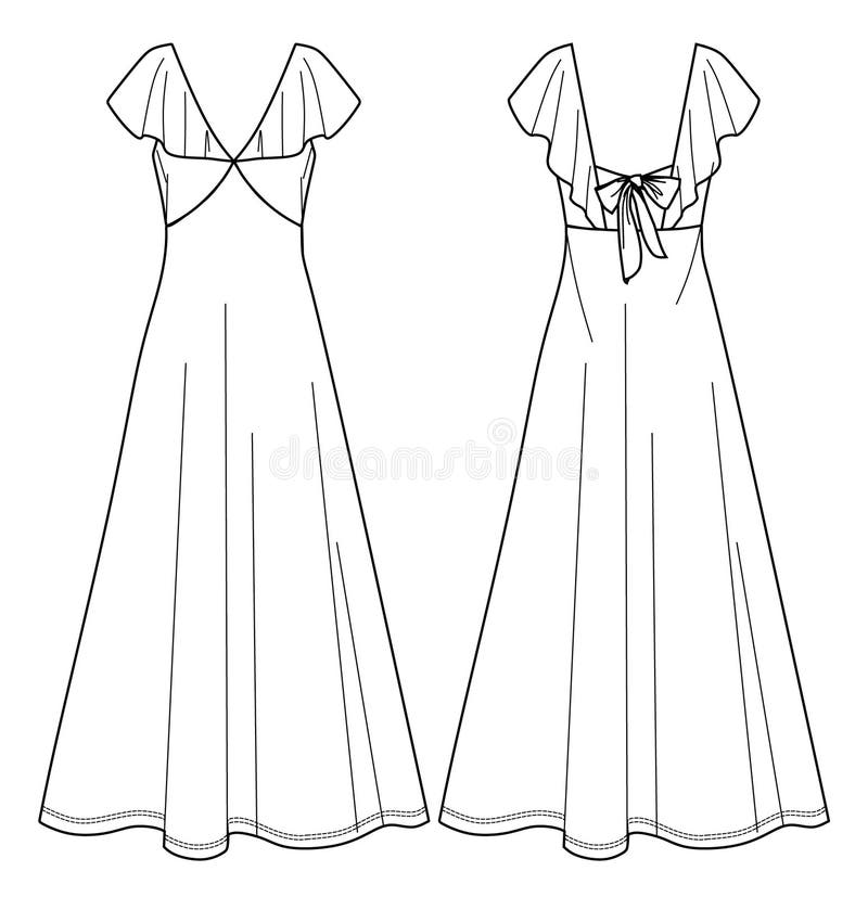 womens sleeveless strappy tie back dress flat sketch vector illustration  front and back view party wear dress technical cad drawing template Stock  Vector