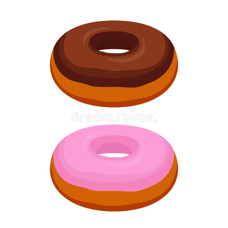 Vector smakelijke donuts - chocolade, roze glans Gebakje, beeldverhaal vlakke stijl royalty-vrije illustratie Vector smakelijke donuts - chocolade, roze glans Gebakje, beeldverhaal vlakke stijl royalty-vrije illustratie