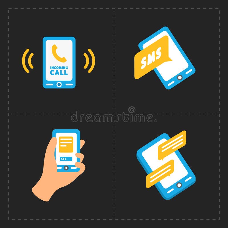 Vector Smart Phone Icons on Black Background Stock Vector