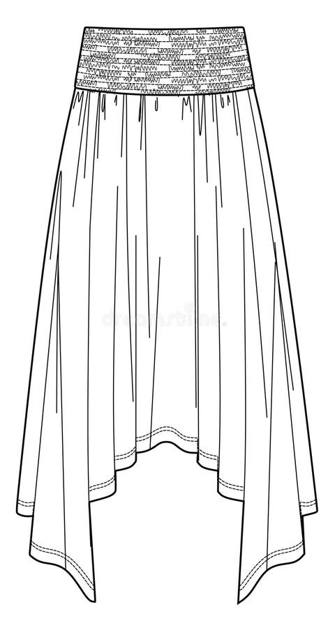 Vector Smocked Maxi Skirt Fashion CAD, Woman Flared Skirt