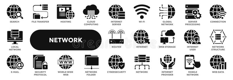Vector Solid Icons of Computer Network Technology lizenzfreie abbildung