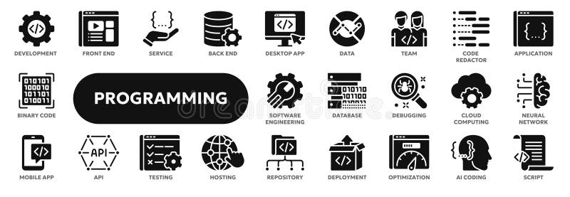 Vector Solid Icons of Programming and Coding Stock Illustration ...