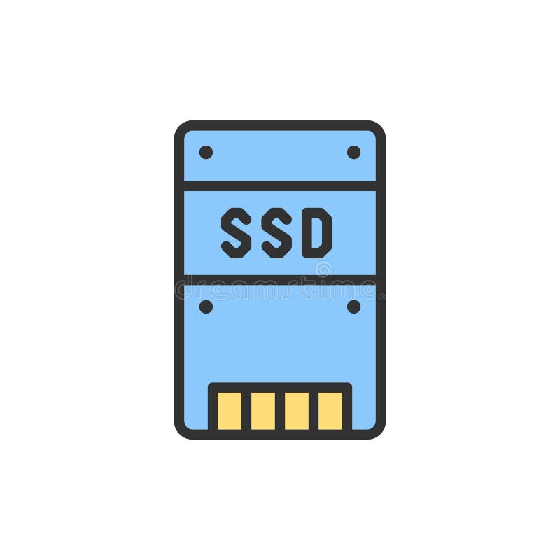 Vector solid state drive, SSD, storage disk flat color line icon. stock illustration Vector solid state drive, SSD, storage disk flat color line icon. stock illustration