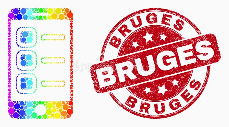 Vector Spectral Dot Smartphone Tasks Icon and Distress Bruges Stamp Seal vector illustration Vector Spectral Dot Smartphone Tasks Icon and Distress Bruges Stamp Seal vector illustration