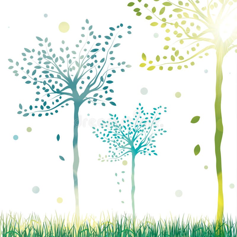 Vector spring trees bright sunny background