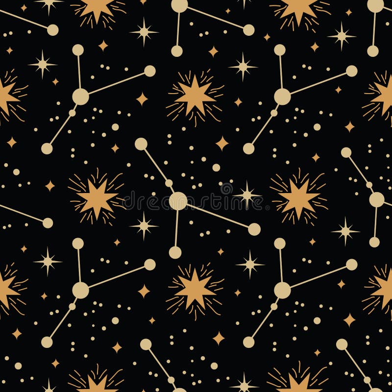 Vector Stars with Zodiac Signs Seamless Pattern Background on Black Surface  Stock Vector - Illustration of graphic, wallpaper: 229139210