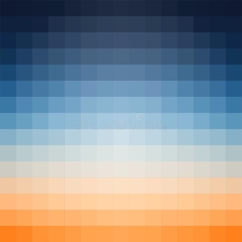 Vector Steigungshintergrund in den Schatten von Orange und von Blau gemacht von den einfarbigen Quadraten von Pixeln vektor abbildung