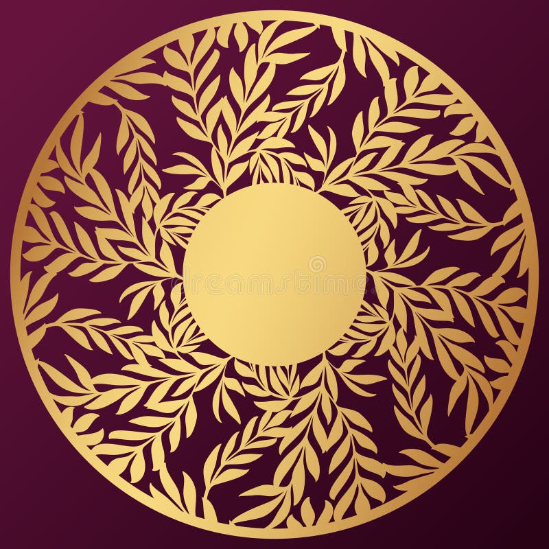 Vector Stencil lacy round frame with carved floral openwork pattern with leaves. Lace-bordered circle template for interior stock illustration Vector Stencil lacy round frame with carved floral openwork pattern with leaves. Lace-bordered circle template for interior stock illustration