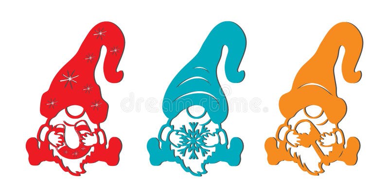 Vector stencil of three seated gnomes. Window decoration, gnome vytykanka