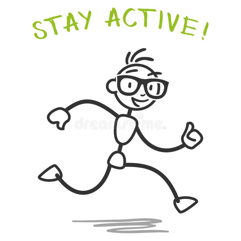 Vector stick man running fitness slogan