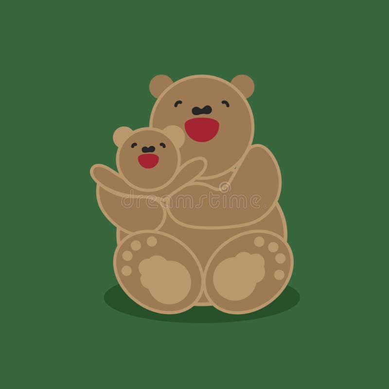 Vector sticker, card with happy mother and child brown bear