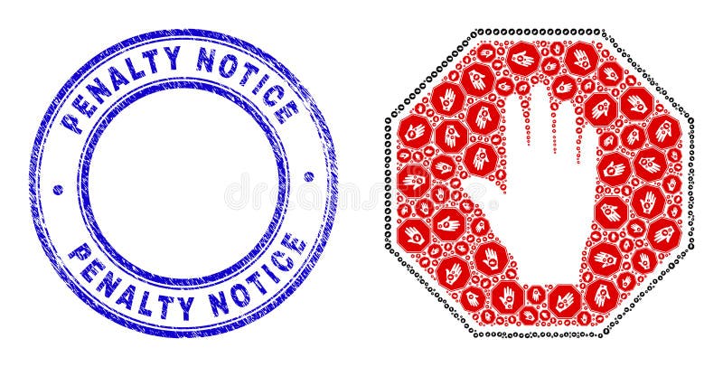 Scratched Penalty Notice Stamp And Stop Hand Octagon Fractal Composition of Self Icons vector illustration