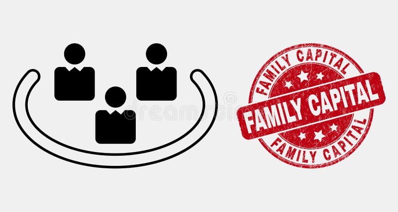 Vector Line Social Ring Icon and Scratched Family Capital Stamp stock illustration Vector Line Social Ring Icon and Scratched Family Capital Stamp stock illustration