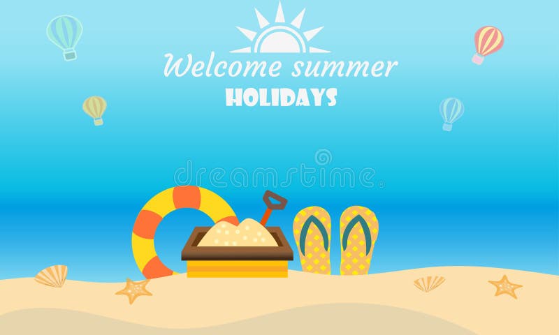 Vector of summer beach activity concept, welcome to holiday summer.