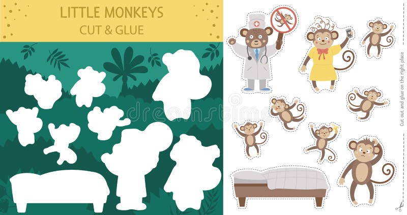 Vector Summer Cut and Glue Activity with Five Little Monkeys. Tropical  Educational Nursery Rhyme Crafting Game with Cute Animal Stock Vector -  Illustration of counting, cartoon: 179966634