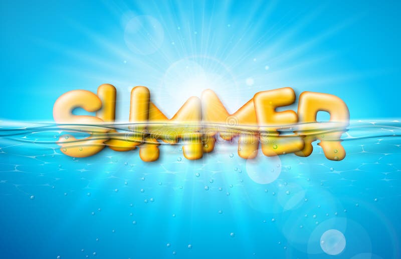 Vector Summer Illustration with 3d Typography Letter on Underwater Blue Ocean Background. Realistic Summer Vacation royalty free illustration Vector Summer Illustration with 3d Typography Letter on Underwater Blue Ocean Background. Realistic Summer Vacation royalty free illustration