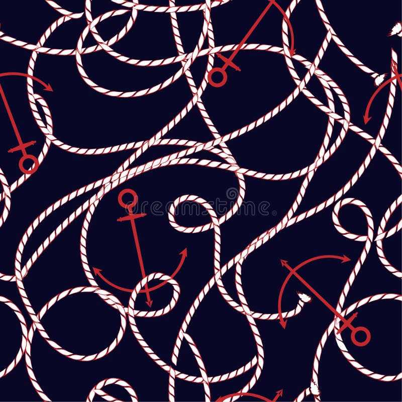 Vector Summer Nautical mood Seamless vector seamless pattern with sea ropes and anchors on a navy blue background for fashion ,wallpaper ,fabric and all prints