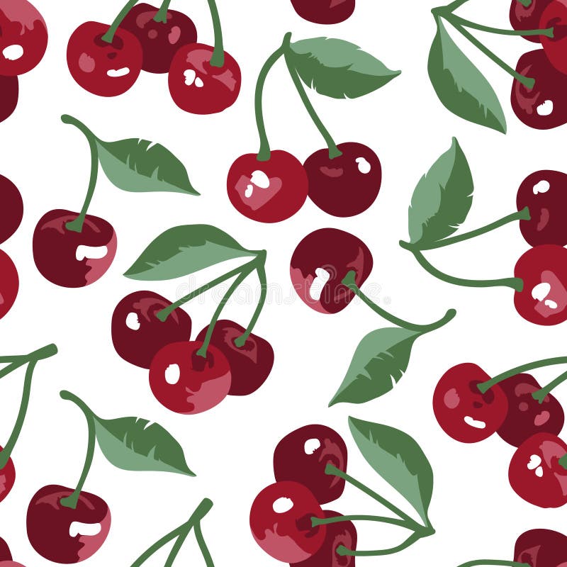Vector summer pattern with sweet cherries, flowers and leaves. Seamless texture design. royalty free illustration Vector summer pattern with sweet cherries, flowers and leaves. Seamless texture design. royalty free illustration