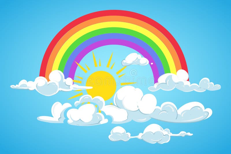 Vector Sun, Rainbow and Clouds Blue Sky Stock Vector - Illustration of  decoration, clouds: 83987610