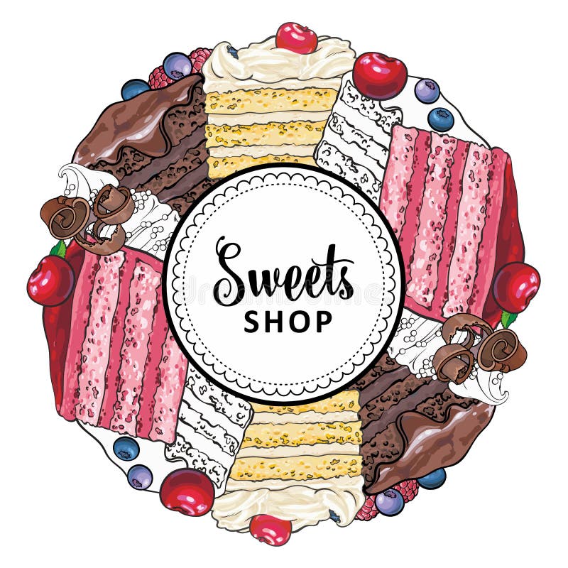 Vector sweets shop logo with cupcake biscuits royalty free illustration Vector sweets shop logo with cupcake biscuits royalty free illustration