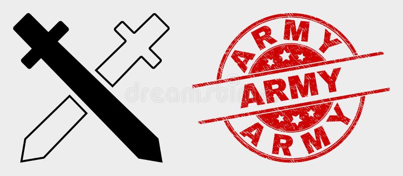 Vector Swords Icon and Grunge Army Seal vector illustration
