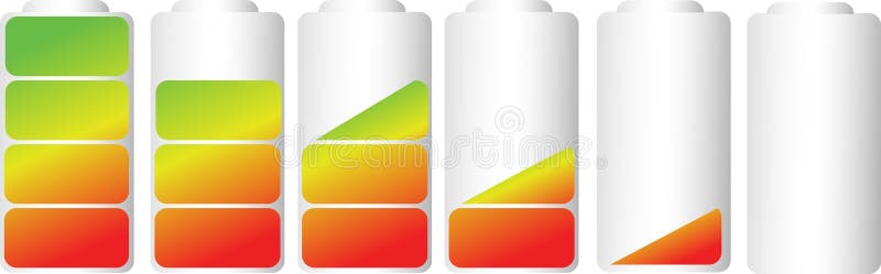 Vector symbols of battery level indicator, isolated on white