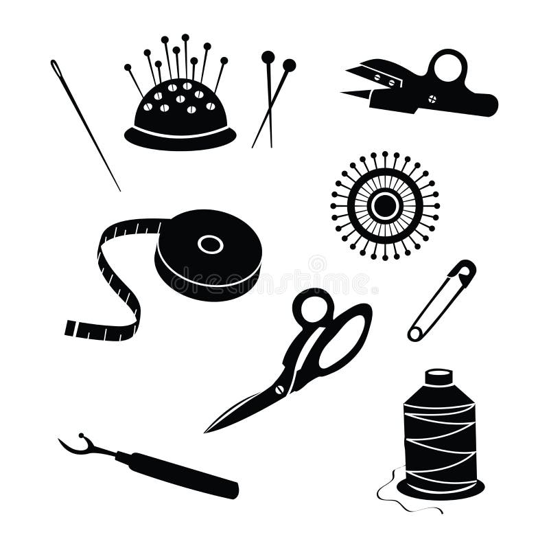 SEWING ACCESSORIES. Set of vector tailor icons isolated, design
