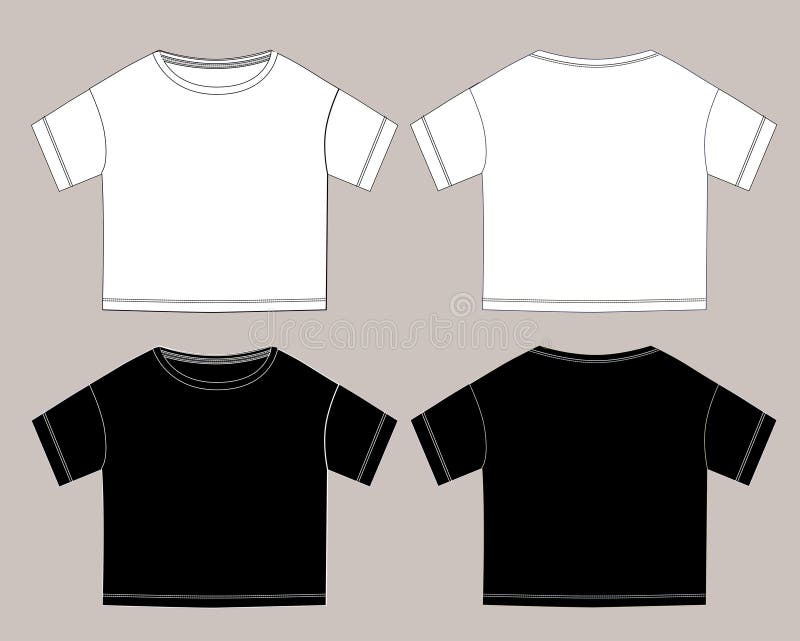 Vector Technical Sketch of Crop Top T Shirt with Short Sleeves Stock ...