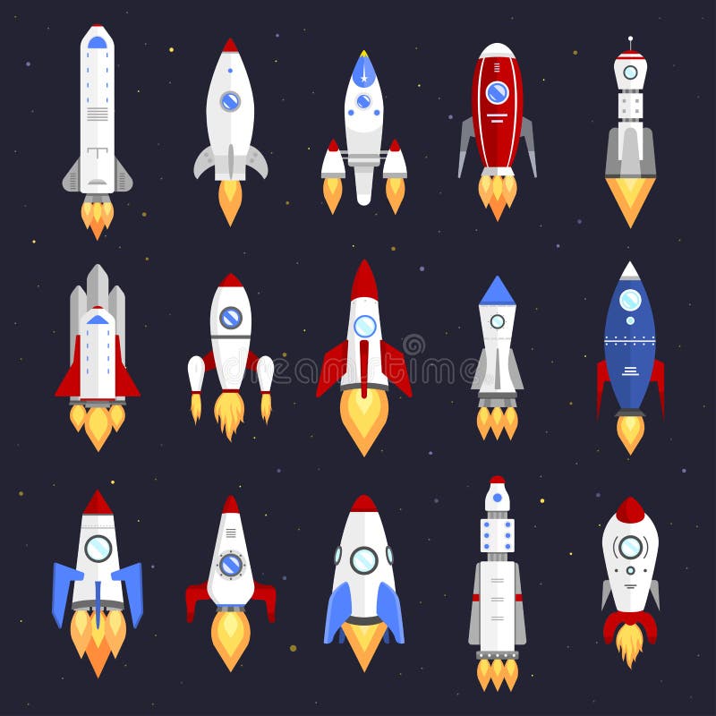 Vector technology ship rocket cartoon design. royalty free illustration