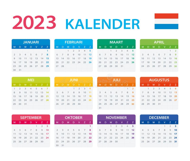 Vector Template of Color 2023 Calendar Dutch Version Stock