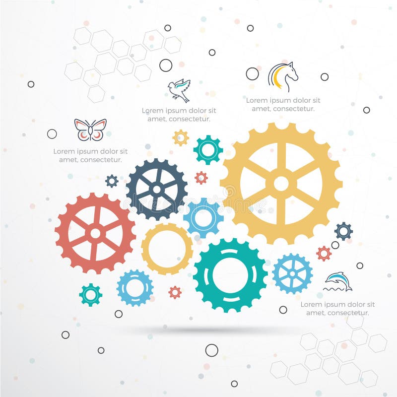 Vector template Infographic with gear chain. Gears vector design, Gear Infography. Flat, banner.