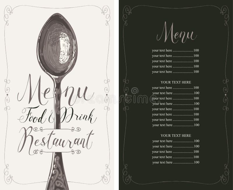 Restaurant Menu with Price List and Realistic Spoon Stock Vector