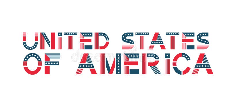 Vector text United States of America. USA banner in flag colors with stars and stripes. stock illustration Vector text United States of America. USA banner in flag colors with stars and stripes. stock illustration