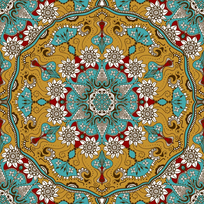 Vector a textura sem emenda com a mandala floral no estilo indiano Fundo do ornamental de Mehndi ilustração do vetor Vector a textura sem emenda com a mandala floral no estilo indiano Fundo do ornamental de Mehndi ilustração do vetor