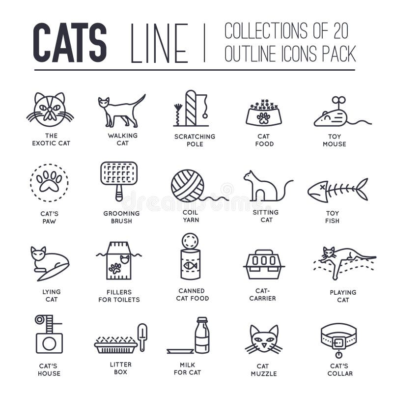 Vector Thin Line Breed Cats Icons Set. Cute Outline Animal Illustrations  Pet Design Stock Vector - Illustration of chinchilla, element: 113570537