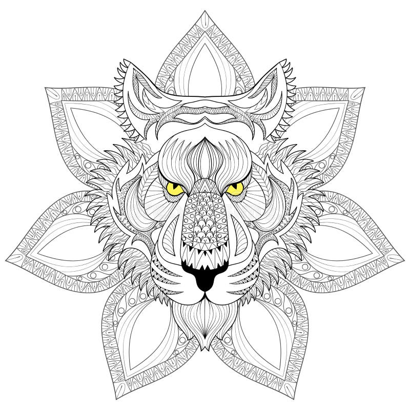 Download Vector Tiger. Zentangle Tiger Face On Mandala Illustration ...