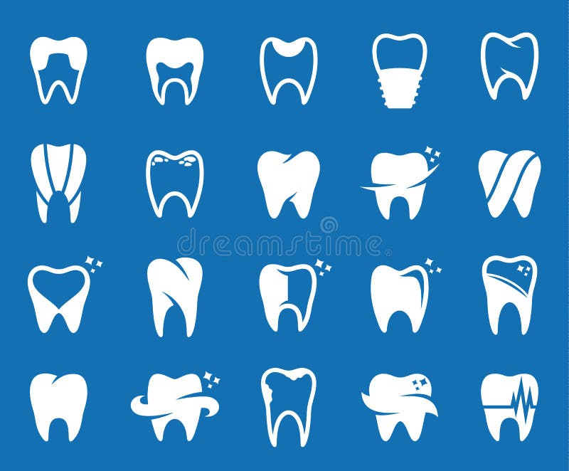 Vector tooth icons, symbols and design elements. Set of tooth icons, symbols and design elements. Tooth icons for stomatology, dentist and dental care clinics royalty free illustration Vector tooth icons, symbols and design elements. Set of tooth icons, symbols and design elements. Tooth icons for stomatology, dentist and dental care clinics royalty free illustration