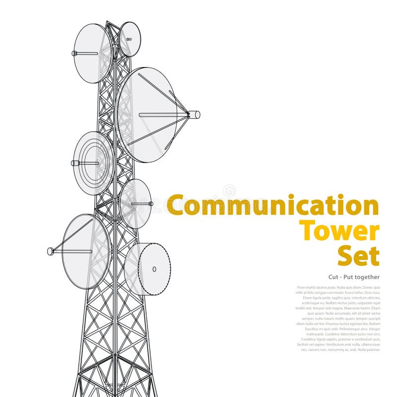 Vector a torre satélite na perspectiva isométrica no fundo branco ilustração stock Vector a torre satélite na perspectiva isométrica no fundo branco ilustração stock