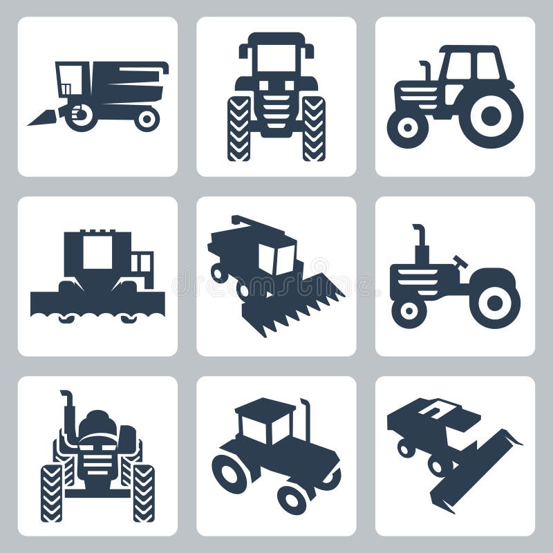Vector tractor and combine harvester icons stock illustration Vector tractor and combine harvester icons stock illustration