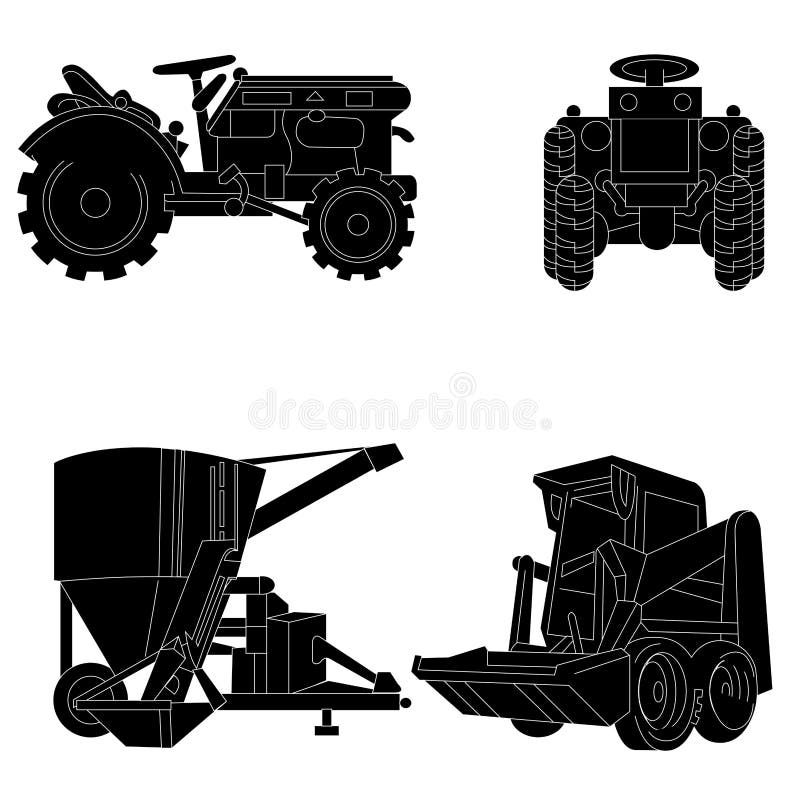 Vector Tractor Silhouette Set Stock Vector Illustration of industrial